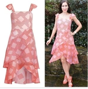 Alice + Olivia Angelita Ruffle  Midi Dress Pink Size 0 NWOT